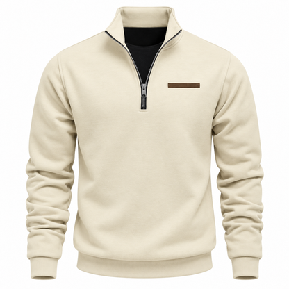 Quarter-zip herentrui met opstaande kraag en borstzak met bies