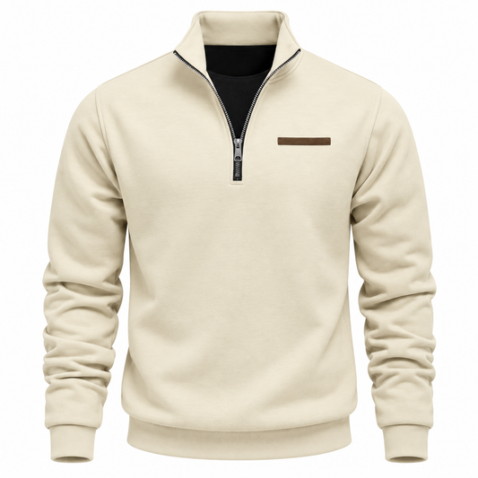 Quarter-zip herentrui met opstaande kraag en borstzak met bies