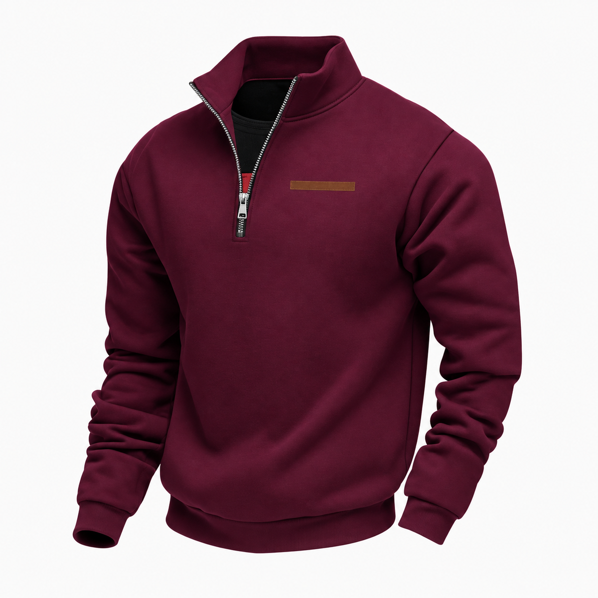 Quarter-zip herentrui met opstaande kraag en borstzak met bies - bordeaux