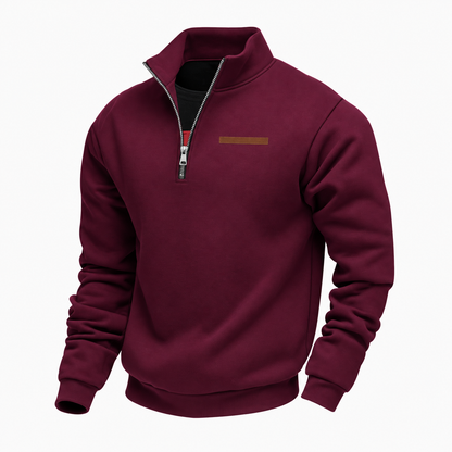 Quarter-zip herentrui met opstaande kraag en borstzak met bies - bordeaux