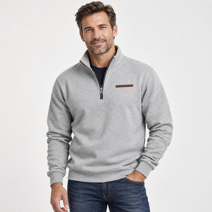 Quarter-zip herentrui met opstaande kraag en borstzak met bies