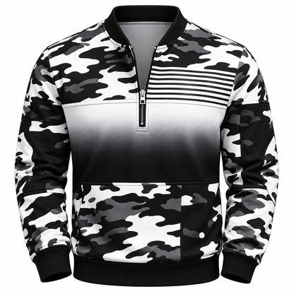 Quarter-zip herentrui met geometrische print en opstaande kraag - zwart/wit camouflage