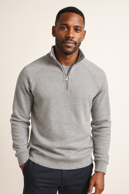 Geribde quarter-zip herentrui met opstaande kraag