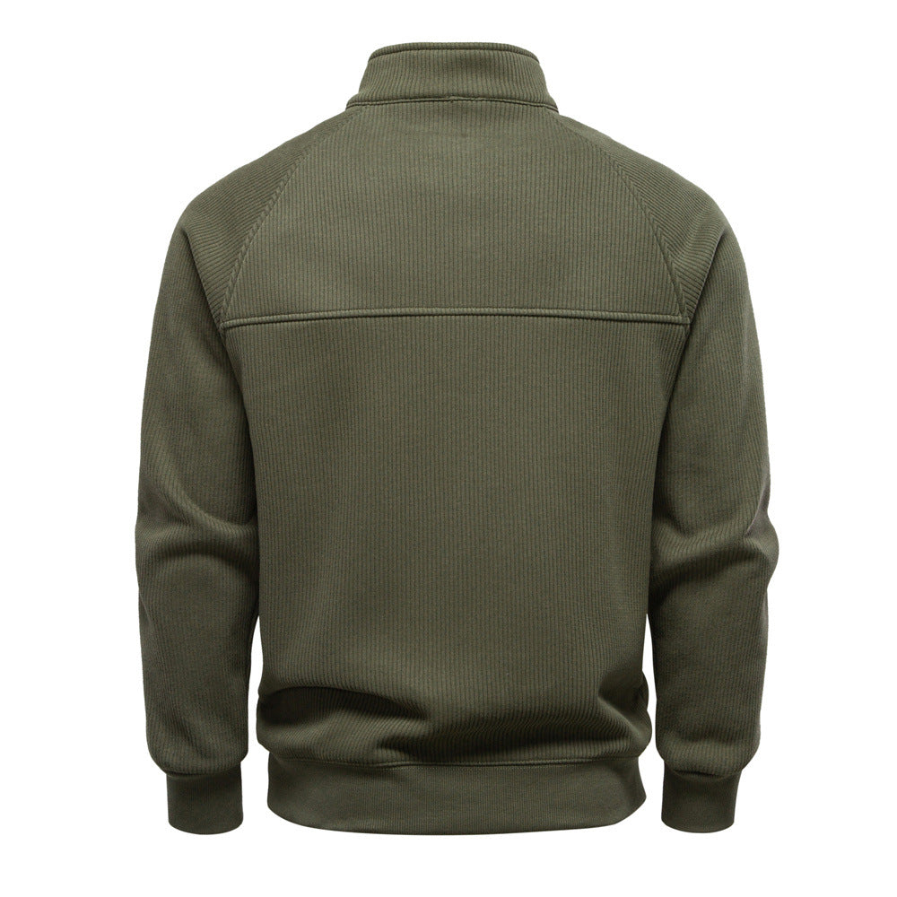 Geribde quarter-zip herentrui met opstaande kraag