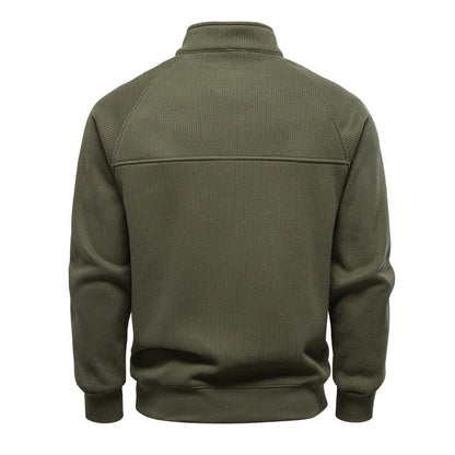 Geribde quarter-zip herentrui met opstaande kraag