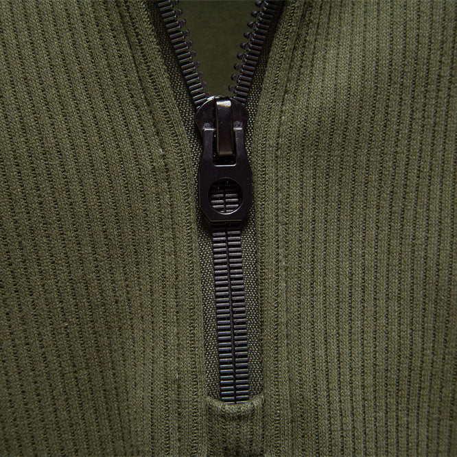 Geribde quarter-zip herentrui met opstaande kraag