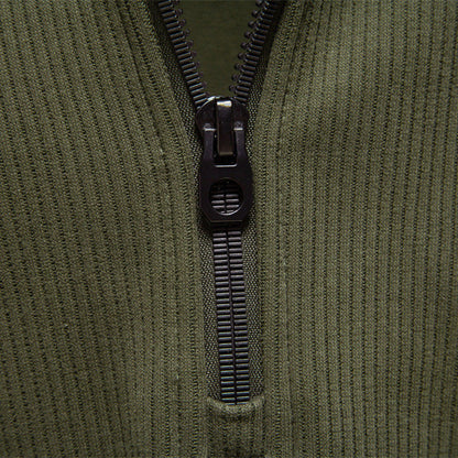 Geribde quarter-zip herentrui met opstaande kraag