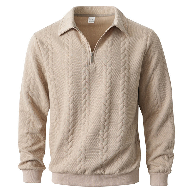 Quarter-zip herentrui met kabelmotief en polokraag - beige
