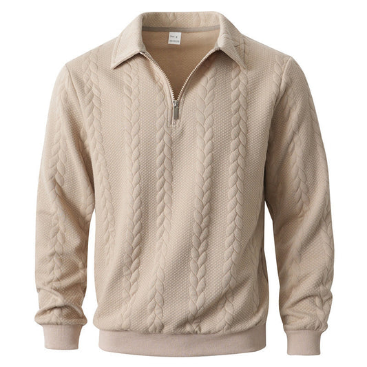 Quarter-zip herentrui met kabelmotief en polokraag - beige