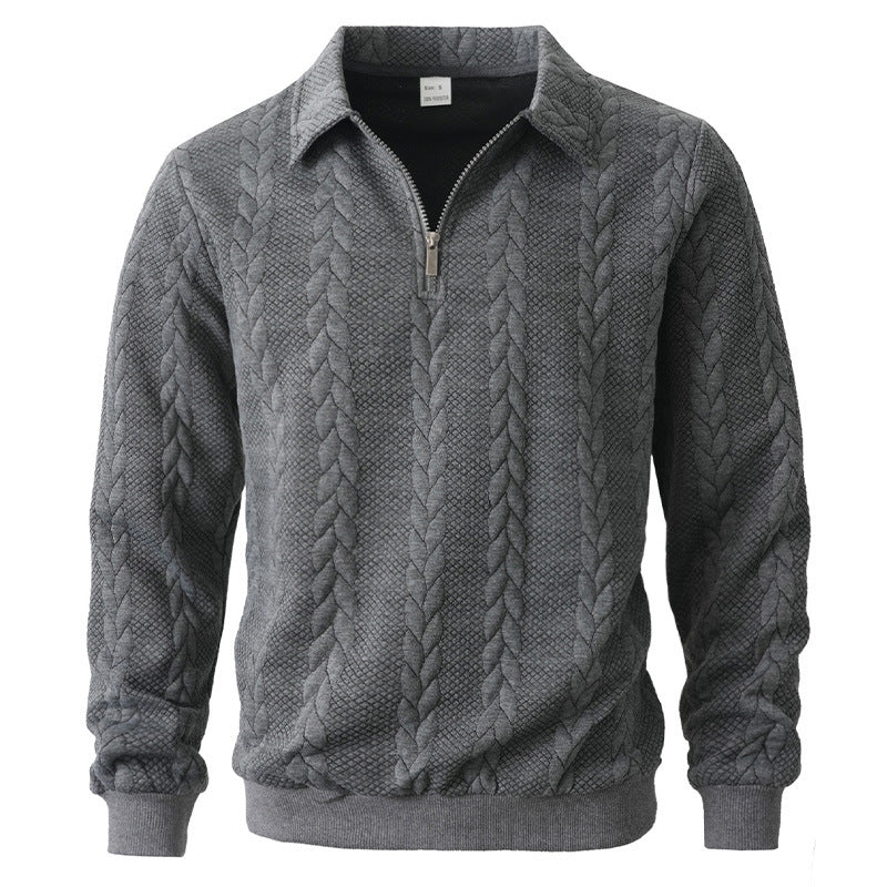 Quarter-zip herentrui met kabelmotief en polokraag - grijs