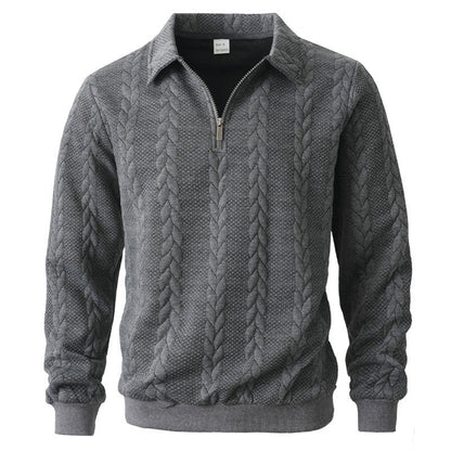 Quarter-zip herentrui met kabelmotief en polokraag - grijs