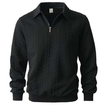 Quarter-zip herentrui met kabelmotief en polokraag - zwart