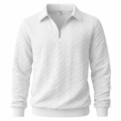 Quarter-zip herentrui met kabelmotief en polokraag - wit