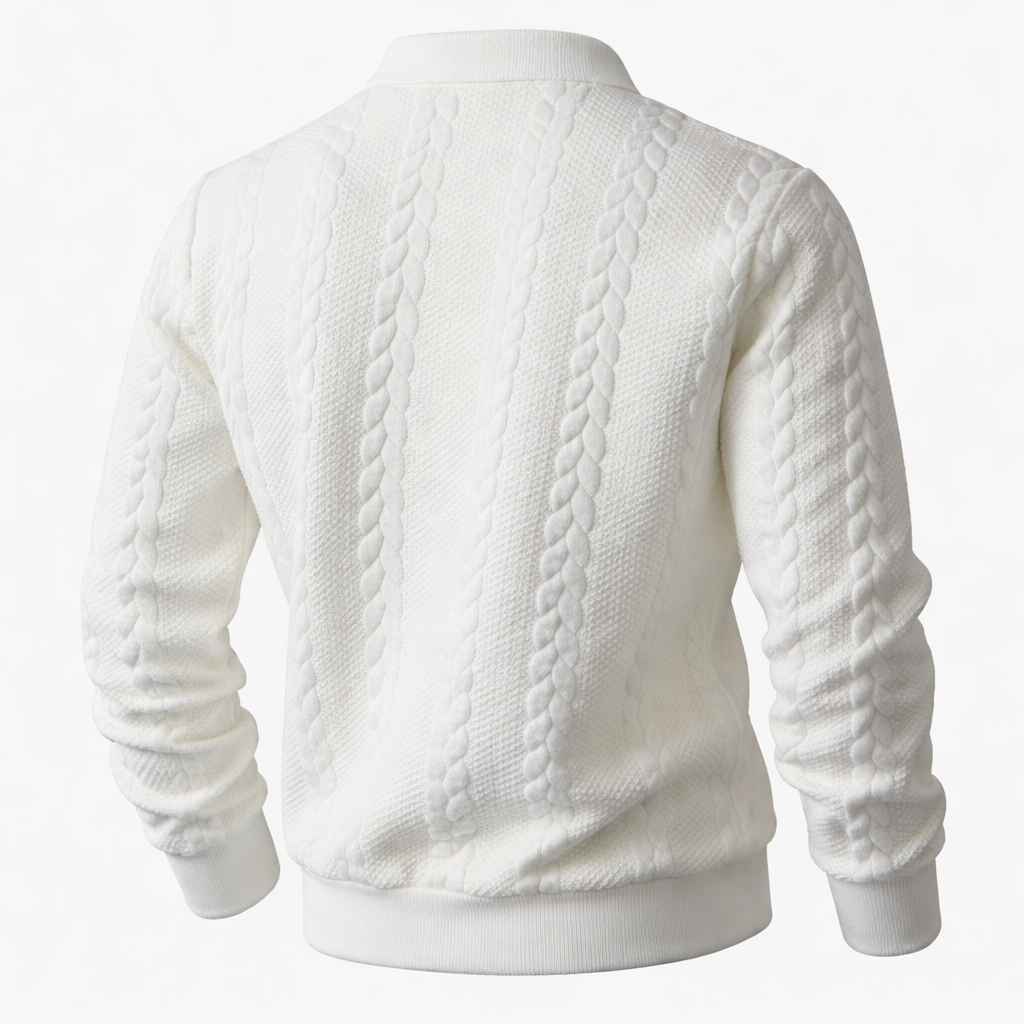 Quarter-zip herentrui met kabelmotief en polokraag