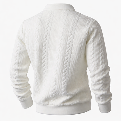 Quarter-zip herentrui met kabelmotief en polokraag