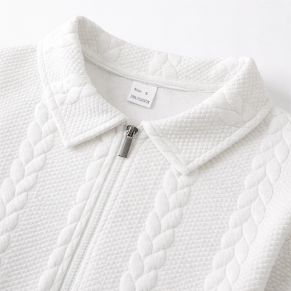 Quarter-zip herentrui met kabelmotief en polokraag