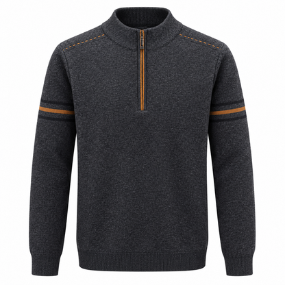 Quarter-zip herentrui met opstaande kraag en strepen op de mouw - antraciet