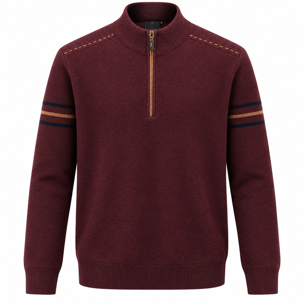 Quarter-zip herentrui met opstaande kraag en strepen op de mouw - bordeaux