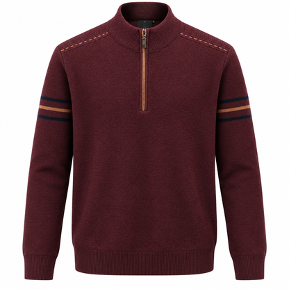 Quarter-zip herentrui met opstaande kraag en strepen op de mouw - bordeaux