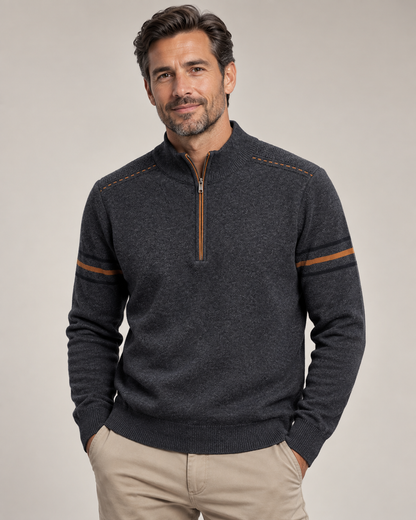 Quarter-zip herentrui met opstaande kraag en strepen op de mouw