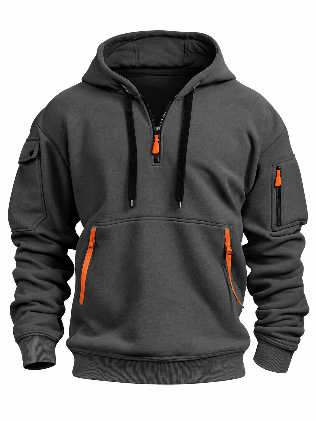 Quarter-zip hoodie voor heren met ritszakken in contrastkleur - donkergrijs
