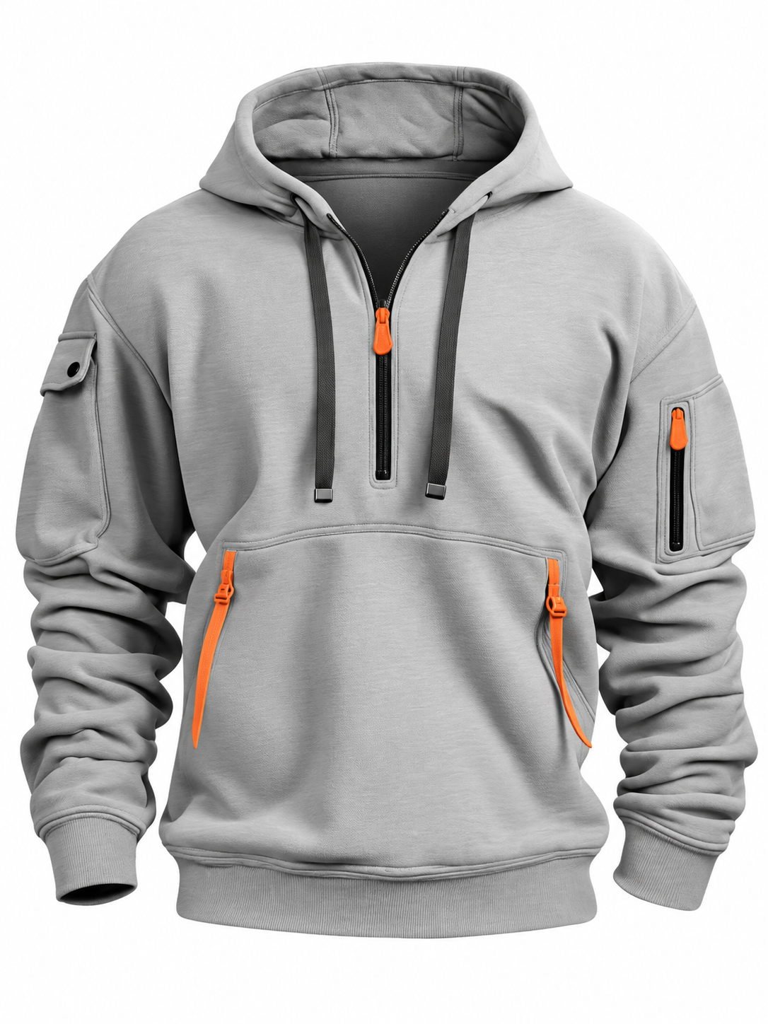 Quarter-zip hoodie voor heren met ritszakken in contrastkleur - lichtgrijs