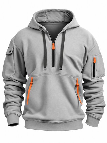 Quarter-zip hoodie voor heren met ritszakken in contrastkleur - lichtgrijs