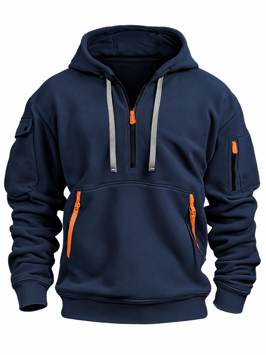Quarter-zip hoodie voor heren met ritszakken in contrastkleur - marineblauw