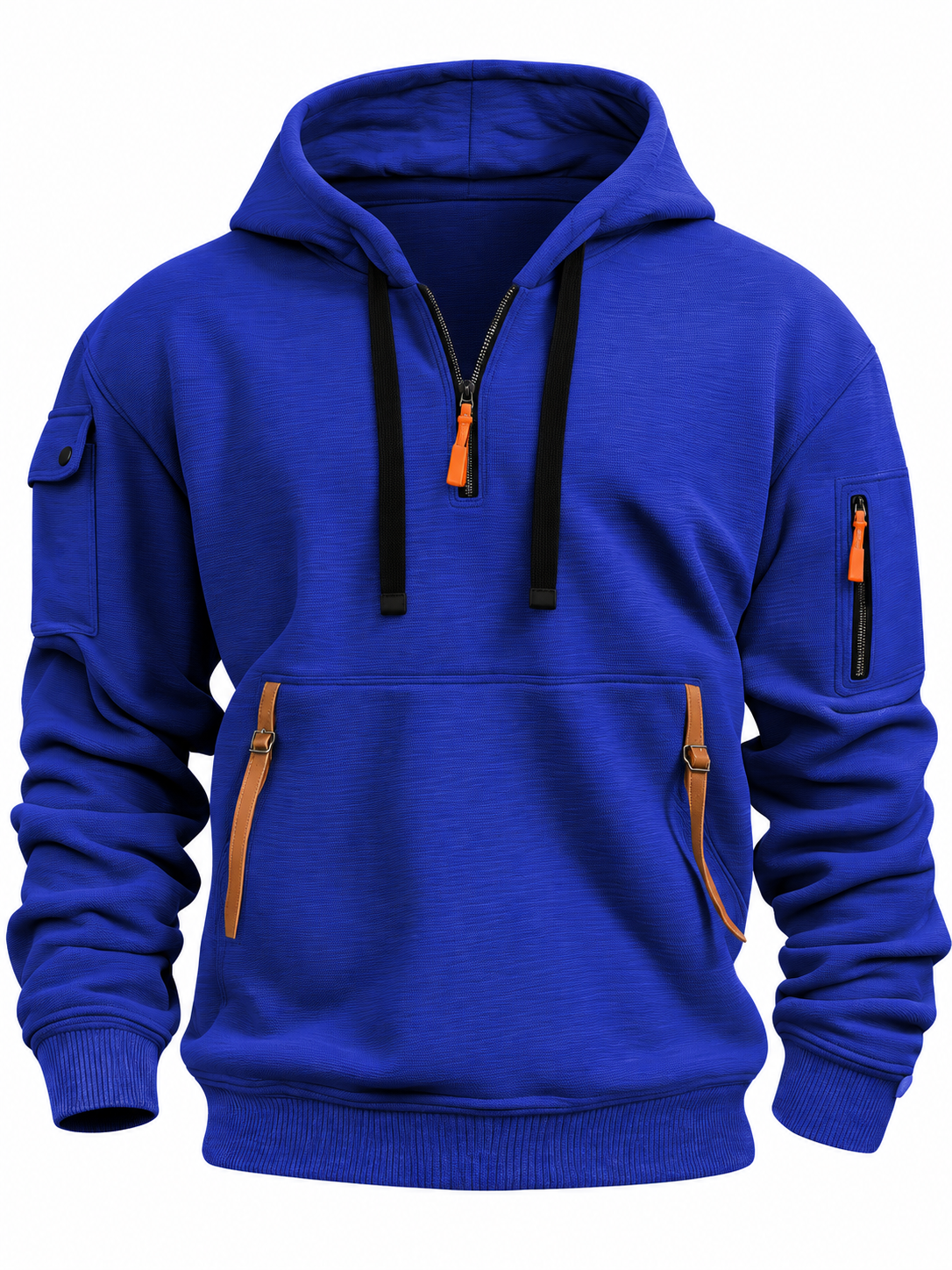 Quarter-zip hoodie voor heren met ritszakken in contrastkleur - kobaltblauw