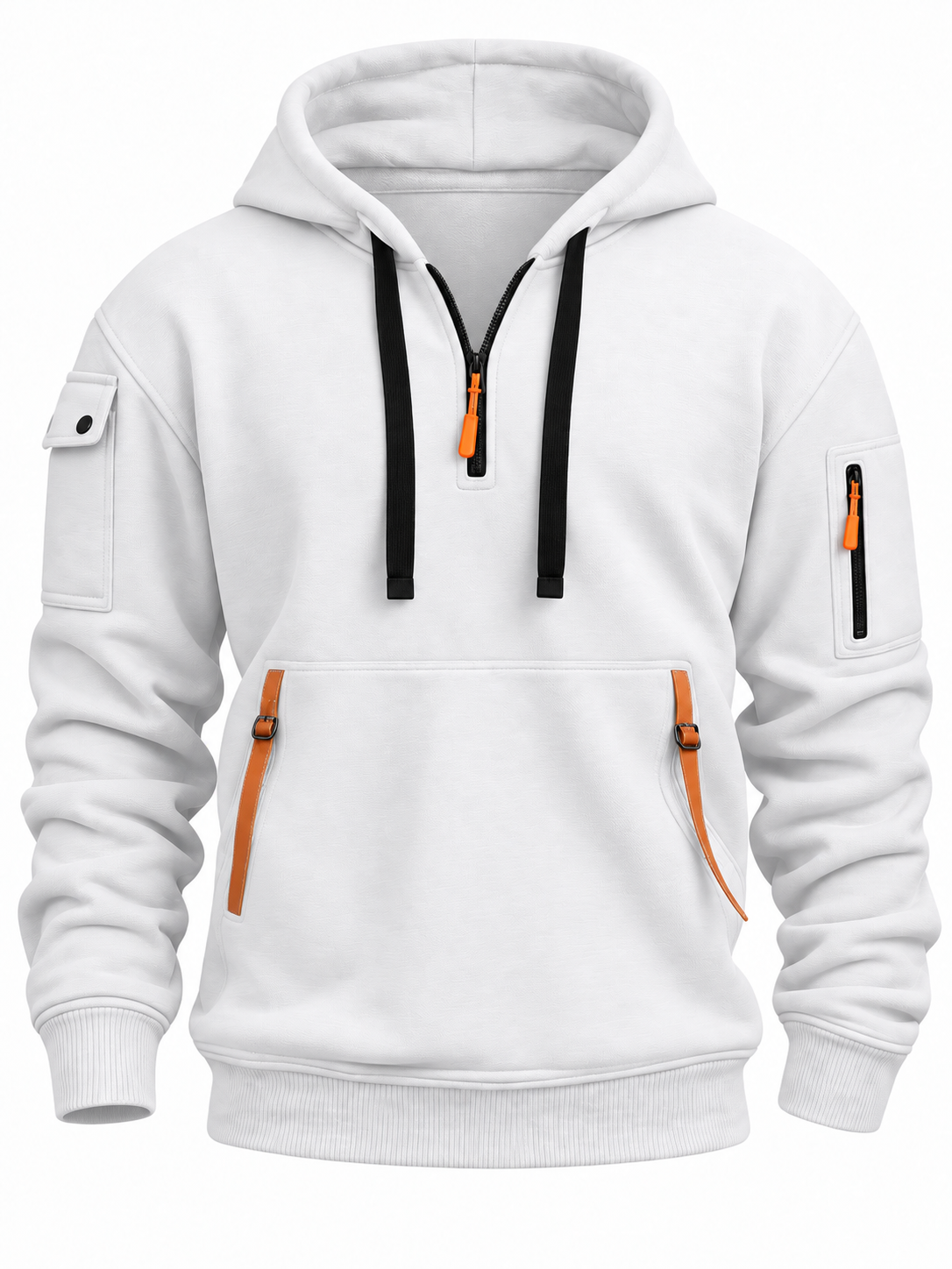 Quarter-zip hoodie voor heren met ritszakken in contrastkleur - wit