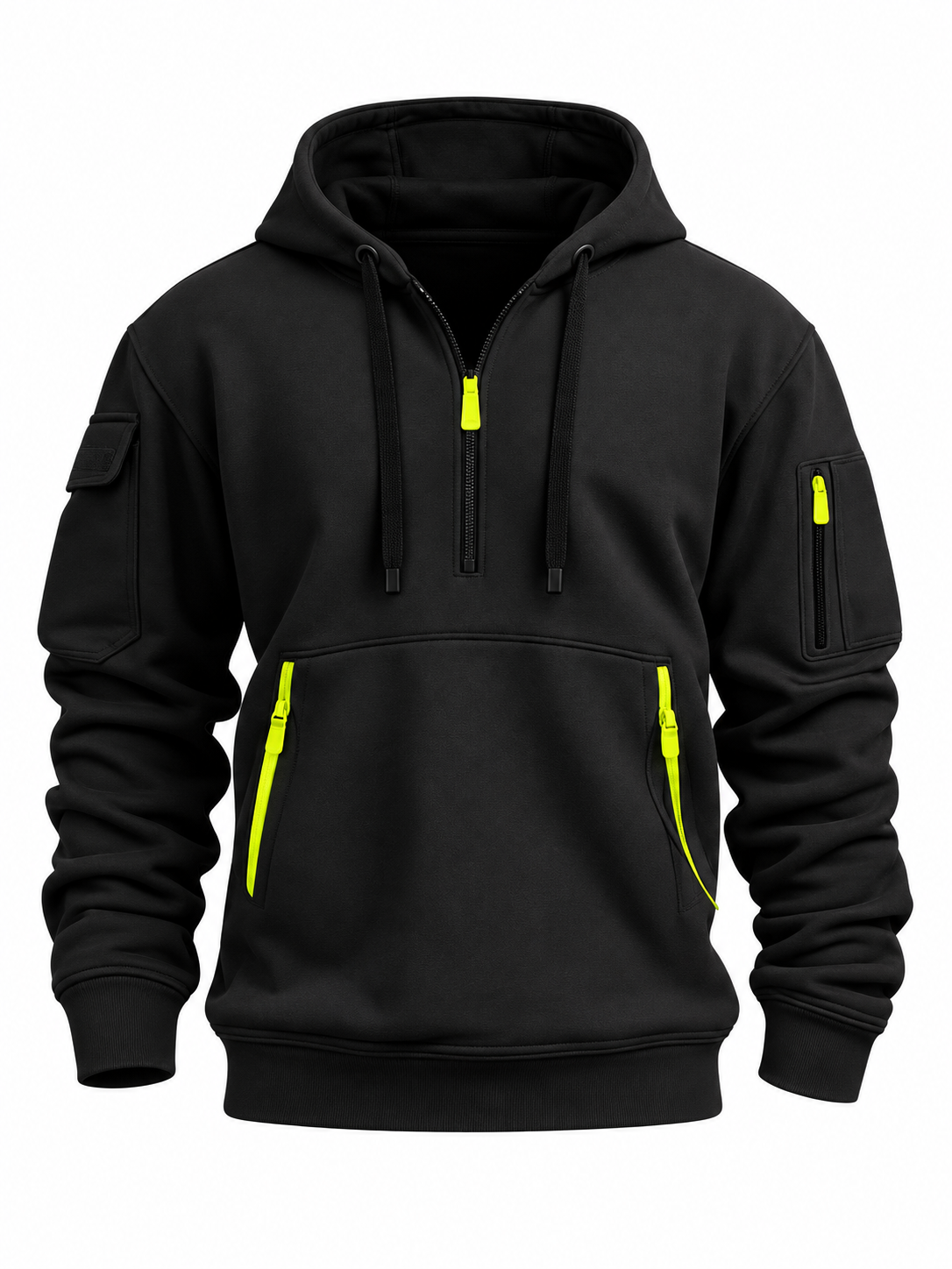 Quarter-zip hoodie voor heren met ritszakken in contrastkleur - zwart