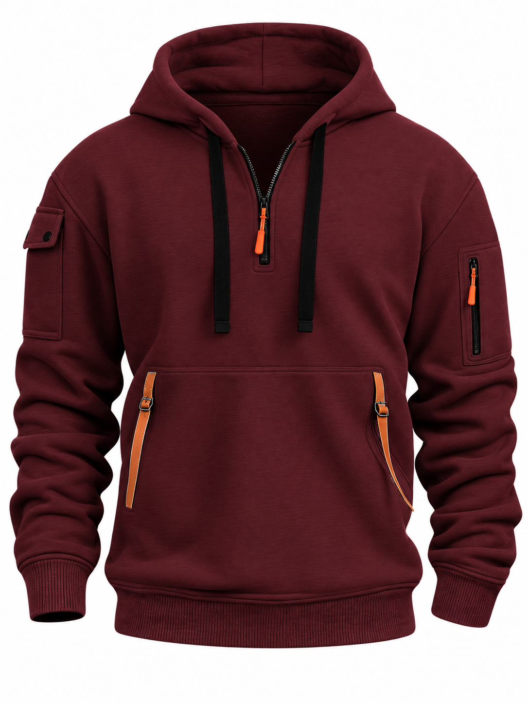 Quarter-zip hoodie voor heren met ritszakken in contrastkleur - bordeaux