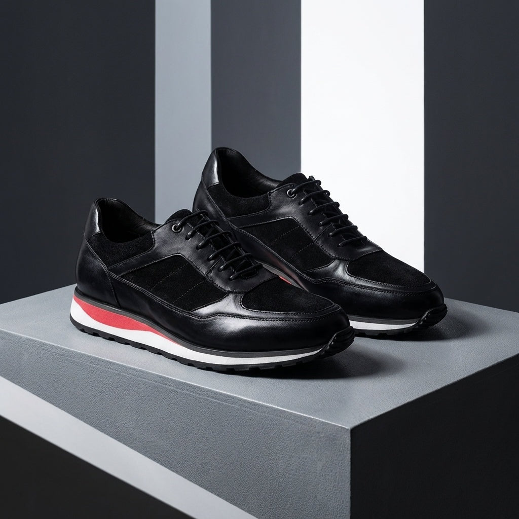 Retro herensneakers in leerlook met patina, matte panelen en een rode streep in de tussenzool - beeld 10