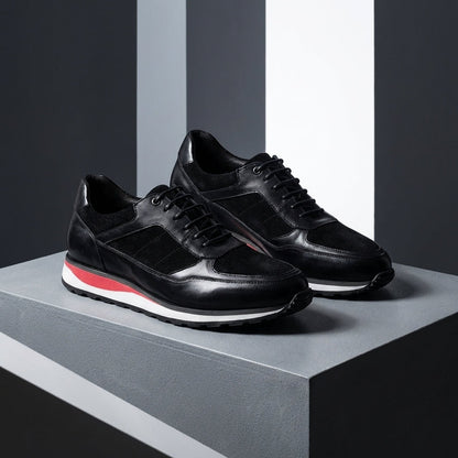 Retro herensneakers in leerlook met patina, matte panelen en een rode streep in de tussenzool - beeld 10