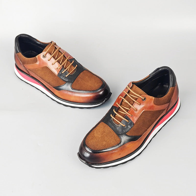 Retro herensneakers in leerlook met patina, matte panelen en een rode streep in de tussenzool - beeld 3