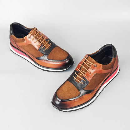 Retro herensneakers in leerlook met patina, matte panelen en een rode streep in de tussenzool - beeld 3