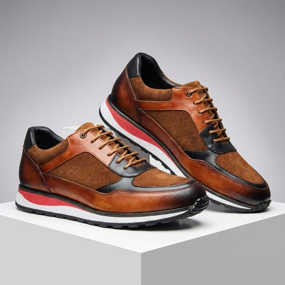 Retro herensneakers in leerlook met patina, matte panelen en een rode streep in de tussenzool - beeld 7