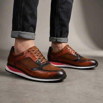 Retro herensneakers in leerlook met patina, matte panelen en een rode streep in de tussenzool - beeld 8