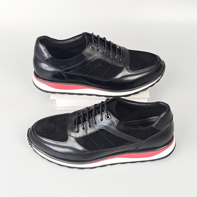 Retro herensneakers in leerlook met patina, matte panelen en een rode streep in de tussenzool - beeld 9