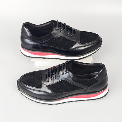 Retro herensneakers in leerlook met patina, matte panelen en een rode streep in de tussenzool - beeld 9