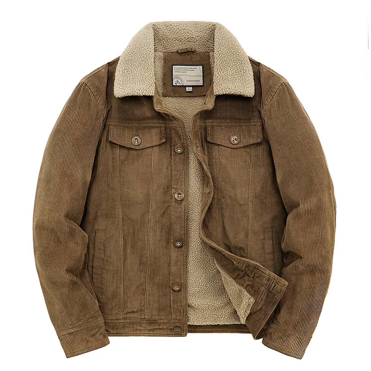 Ribfluwelen jack heren met teddyvoering in camel