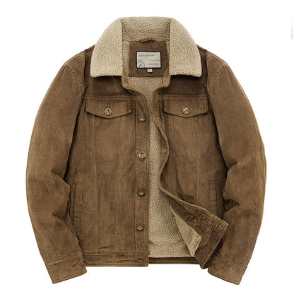 Ribfluwelen jack heren met teddyvoering in camel