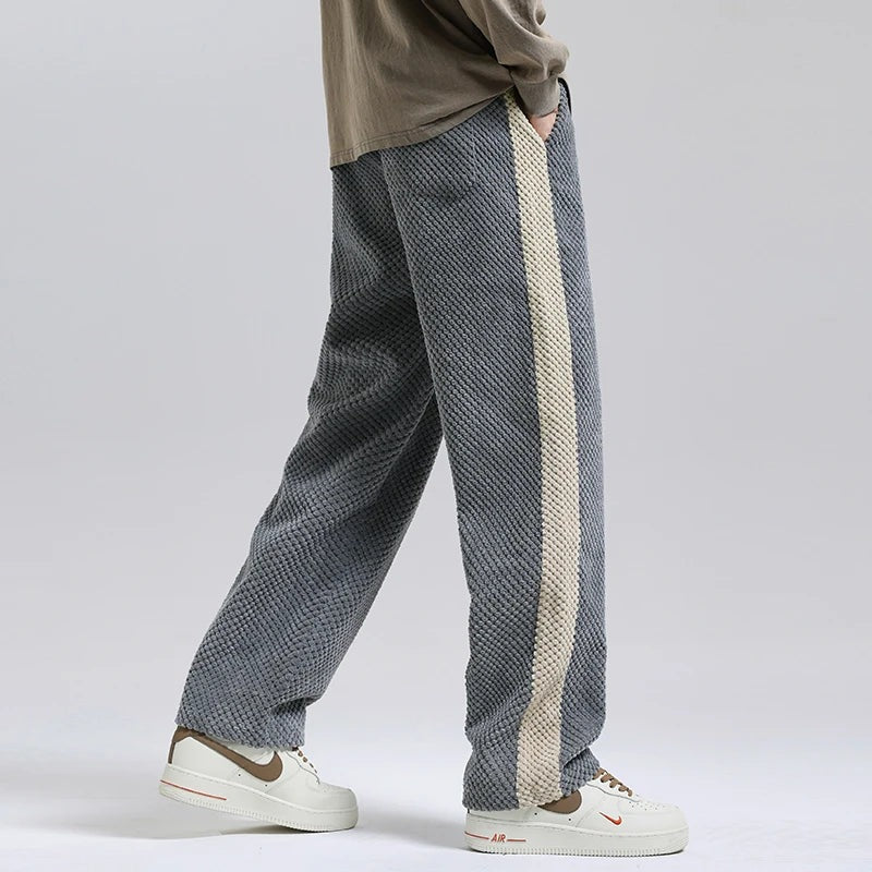 Ribfluwelen joggingbroek voor heren met brede zijstreep en trekkoord - beeld 3