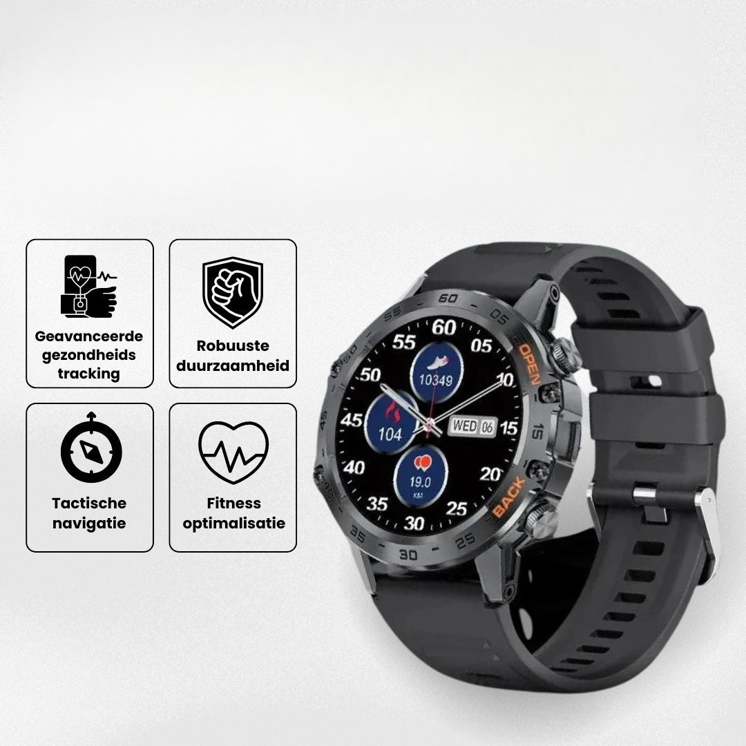 Robuuste heren smartwatch met de vier hoofdfuncties
