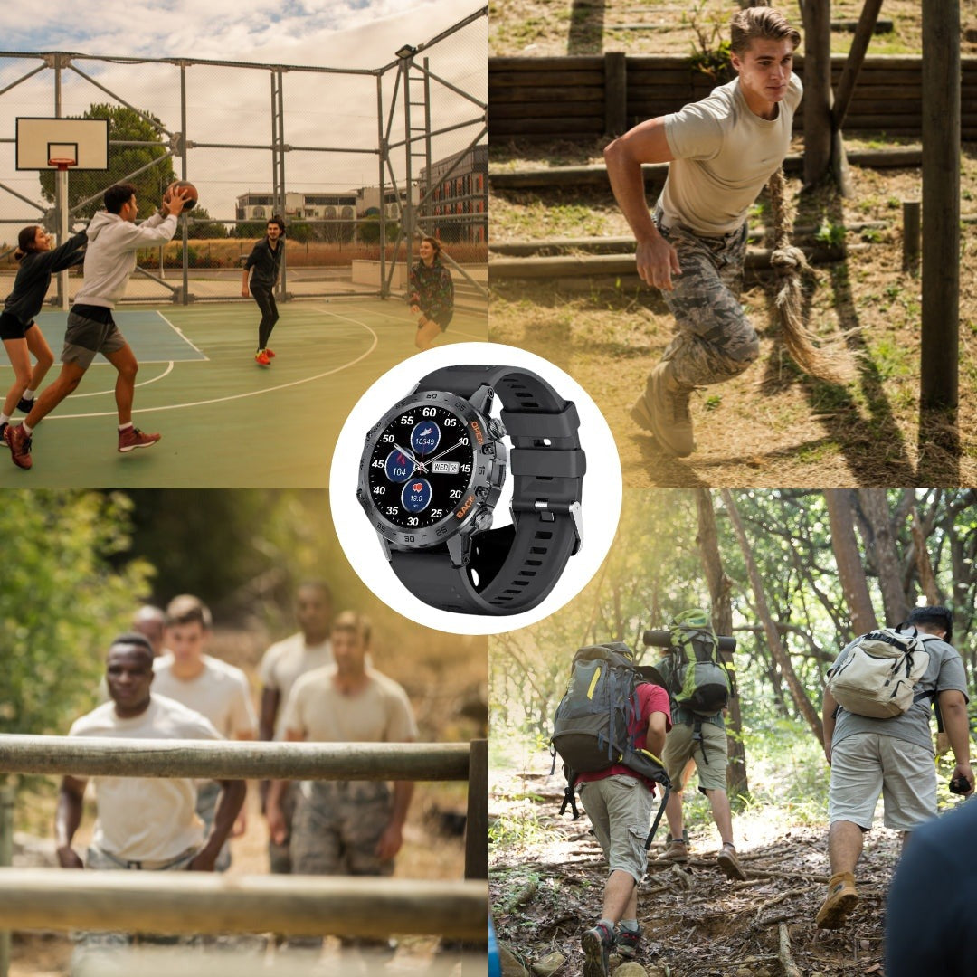 Robuuste heren smartwatch tussen sportfoto's