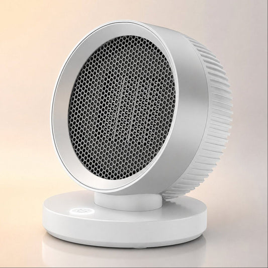Ronde kachelventilator van 500 W met thermostaat op een ronde voet - wit