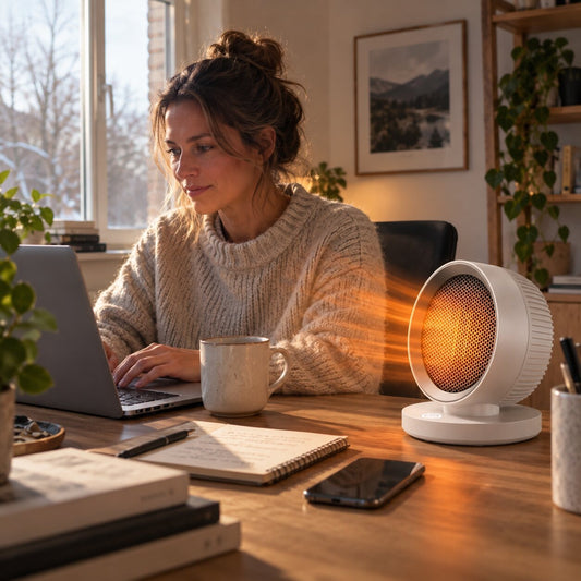 Ronde kachelventilator van 500 W met thermostaat op een ronde voet - beeld 2