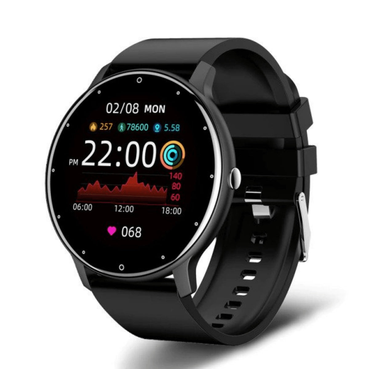 Ronde smartwatch met 1,39 inch touchscreen en belfunctie - zwart