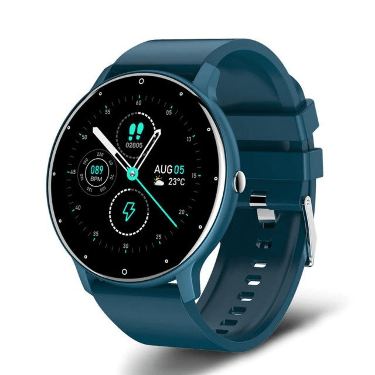 Ronde smartwatch met 1,39 inch touchscreen en belfunctie - petrolblauw