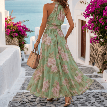Halter maxi-jurk dames met bloemenprint - detailfoto
